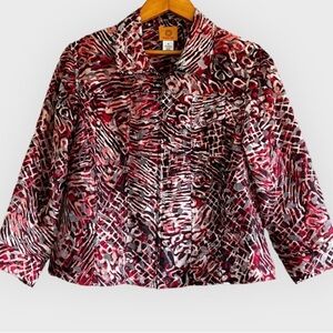 Ruby Rd EUC Animal Print with Sheer Cutouts Jacket